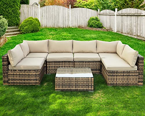 LEISU 7 Pieces Outdoor Sectional Furniture Set All-Weather Patio Sectional Sofa