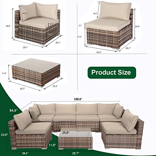 LEISU 7 Pieces Outdoor Sectional Furniture Set All-Weather Patio Sectional Sofa