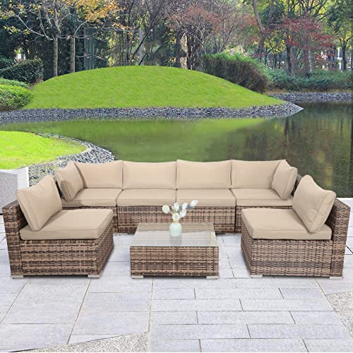 LEISU 7 Pieces Outdoor Sectional Furniture Set All-Weather Patio Sectional Sofa