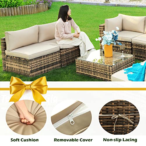 LEISU 7 Pieces Outdoor Sectional Furniture Set All-Weather Patio Sectional Sofa