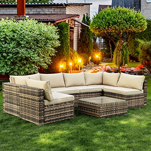 LEISU 7 Pieces Outdoor Sectional Furniture Set All-Weather Patio Sectional Sofa