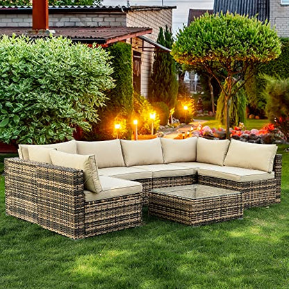 LEISU 7 Pieces Outdoor Sectional Furniture Set All-Weather Patio Sectional Sofa