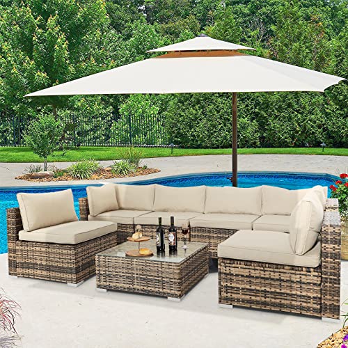 LEISU 7 Pieces Outdoor Sectional Furniture Set All-Weather Patio Sectional Sofa