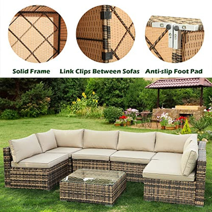 LEISU 7 Pieces Outdoor Sectional Furniture Set All-Weather Patio Sectional Sofa